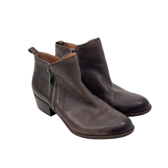 Lucky Brand Women Brown Leather Ankle Booties Size 9M Side Zipper Block Heels - Picture 13 of 16
